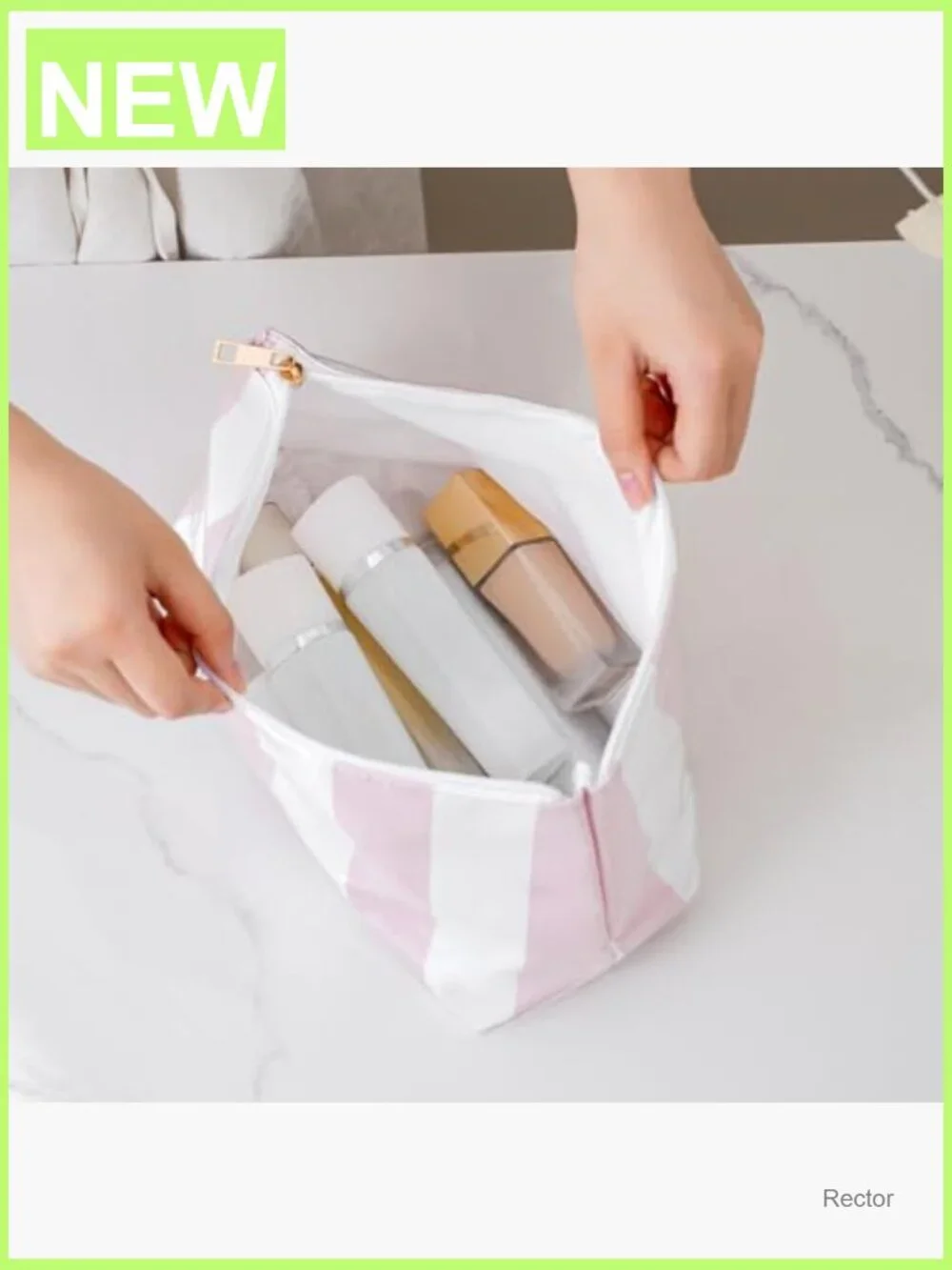 Large PVC Waterproof Striped Makeup Bag, Clear Coated Cosmetic Travel Organizer - Picture 5 of 6